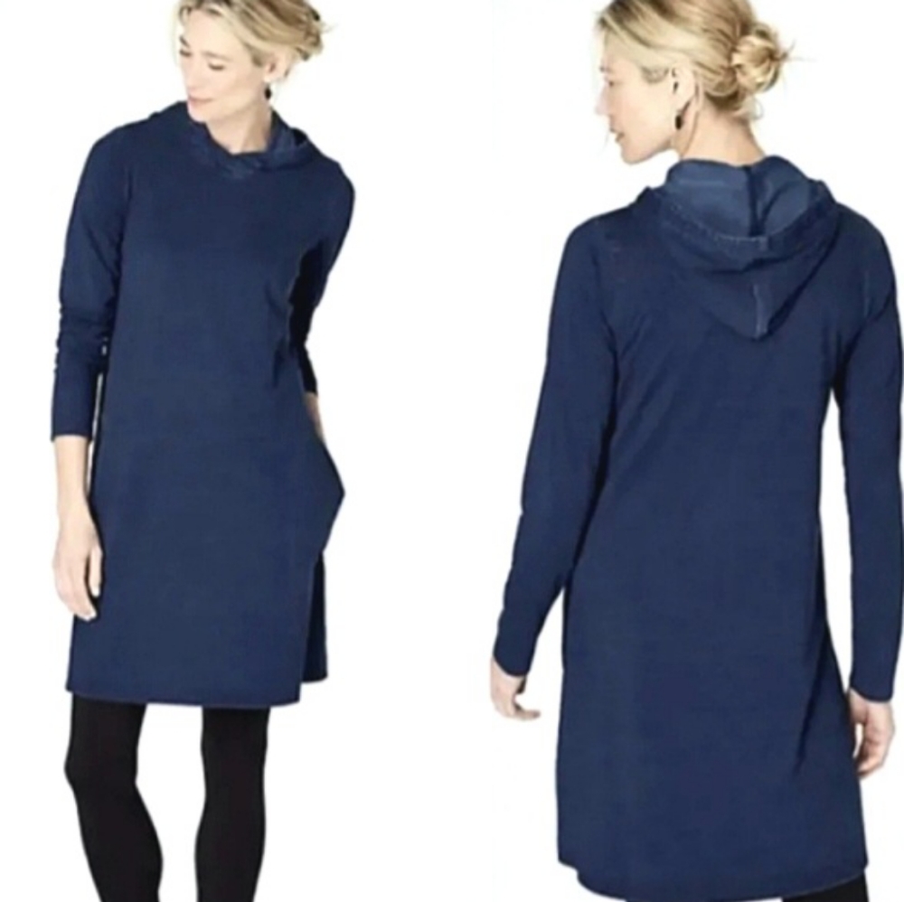 J Jill Pure Indigo Oversized Soft Stretch Hoodie Tunic Dress Women's Sz XS Blue